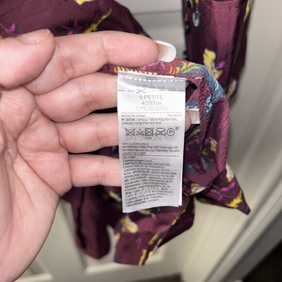 Banana Republic Purple Floral Long Sleeve Pleated Button Up Dress 0 Petite - Picture 8 of 9